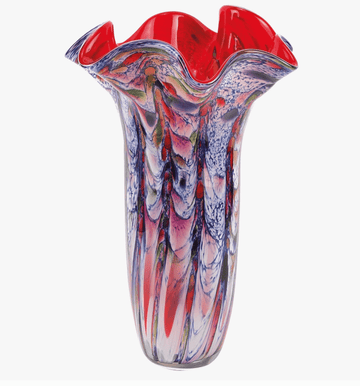 Faire-Badash Murano Glass Vase Red Majesty Murano Style Art Glass 17" Blue Napkin Vase